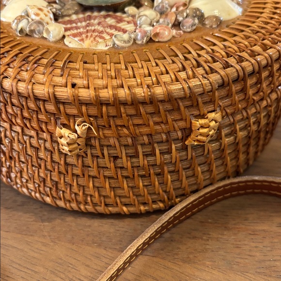 Haute Hippie Brown Woven Shell-Embellished Round Bag